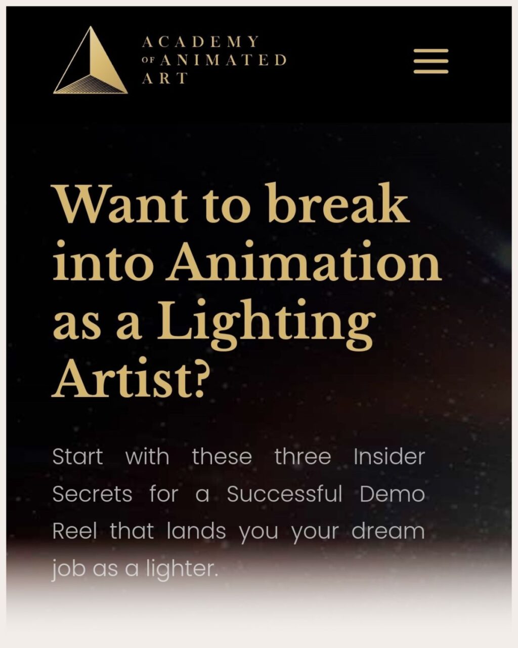 Screenshot of Academy of Animated Art website