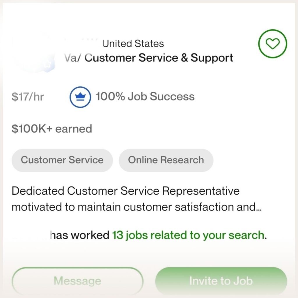 Screenshot of a talent search on Upwork