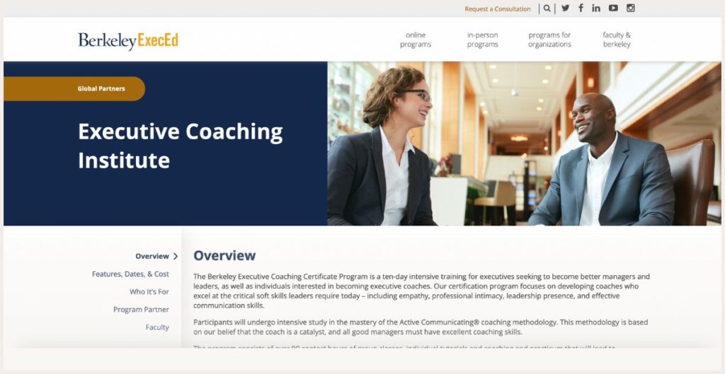 Berkeley Executive Coaching certificate website page