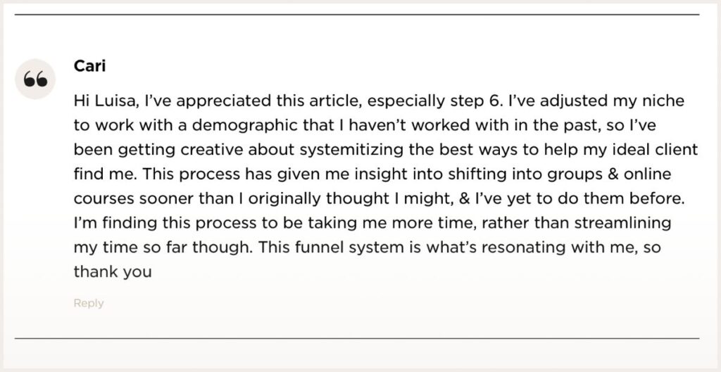 Screenshot of blog comment