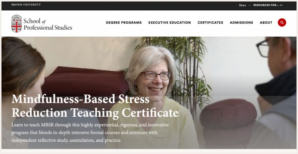 Brown University Mindfulness Certificate website page