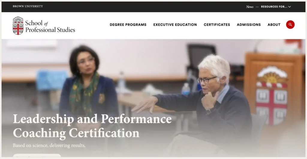 Screenshot of Brown University website