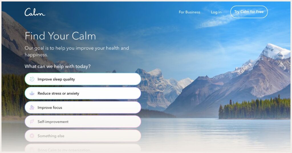 Screenshot of Calm website