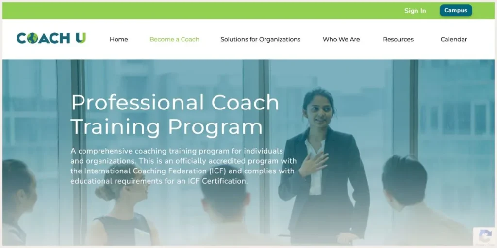 Screenshot of Coach U website