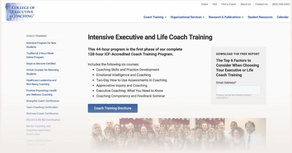 Screenshot of College of Executive Coaching Program