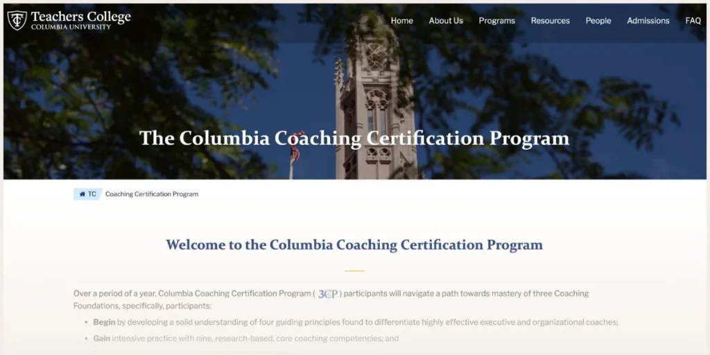 Screenshot of University of Columbia website 