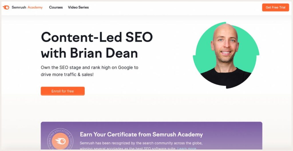 Screenshot of content led seo course page