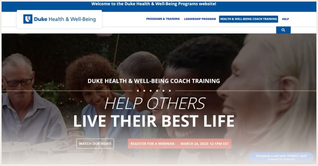 Screenshot of Duke University Integrative Health Coach Training website