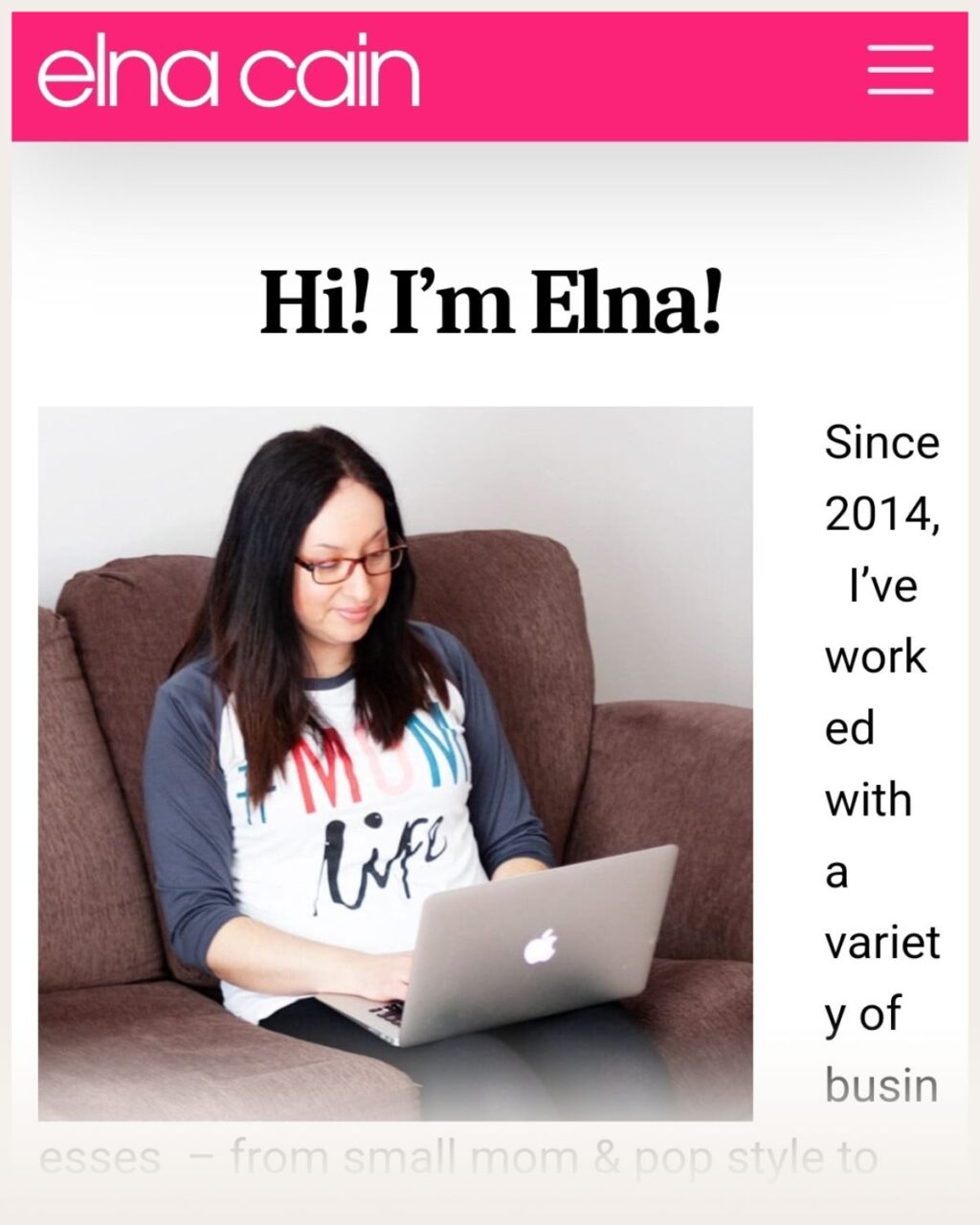 Screenshot of Elna Cain’s website