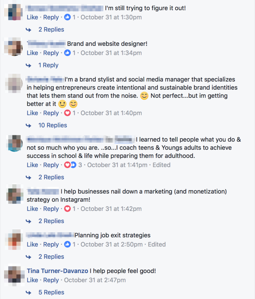 Screenshot of Facebook comments