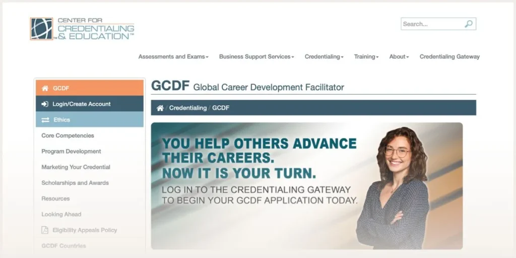 Screenshot of GCDF website 