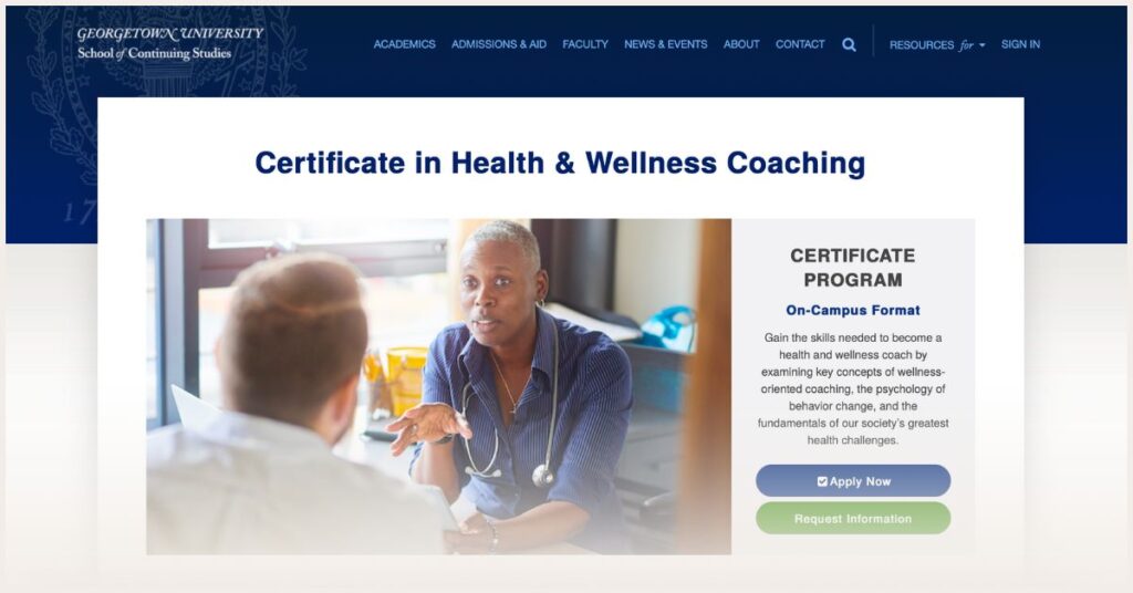 Screenshot of Georgetown University Certificate in Health & Wellness Coaching program