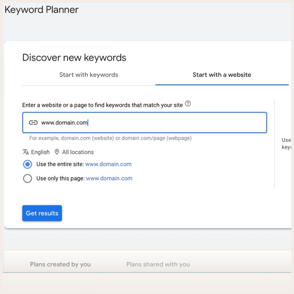 Screenshot of Google Keyword Planner search
