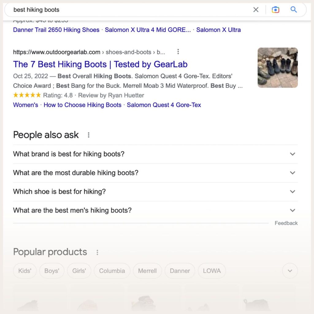People also ask search results in Google