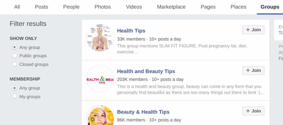 Facebook health groups