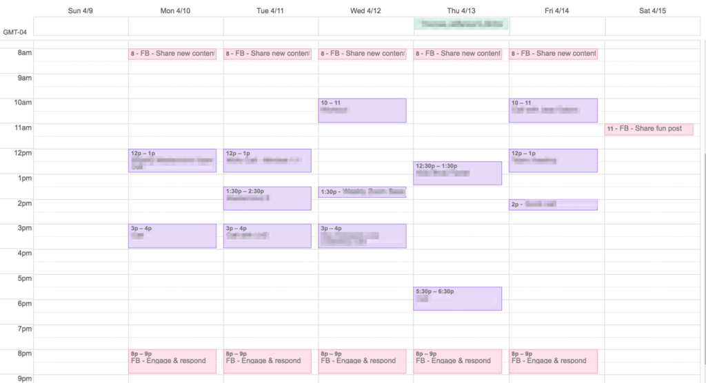 Screenshot of schedule 