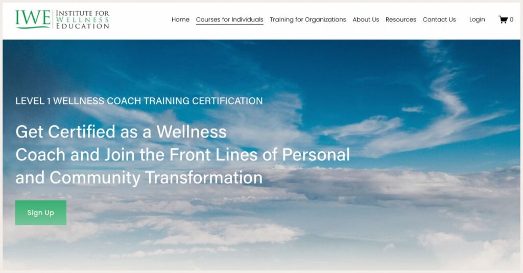 Screenshot of Institute for Wellness Education’s Wellness Coach Training Certification