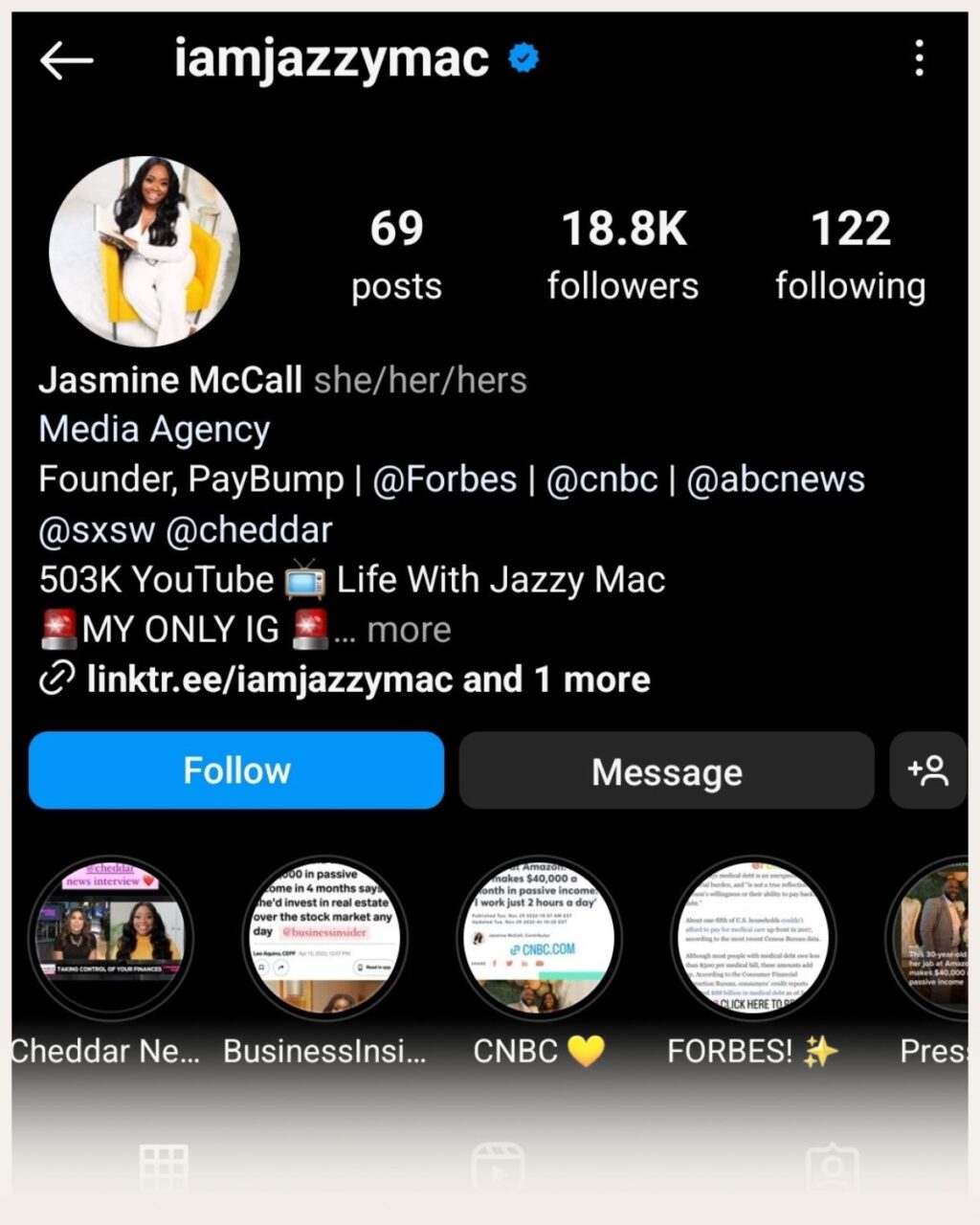 Jasmine McCall Instagram profile