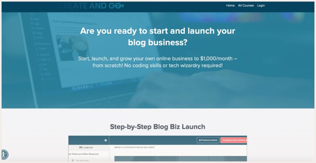 Screenshot of Launch your blog biz course page