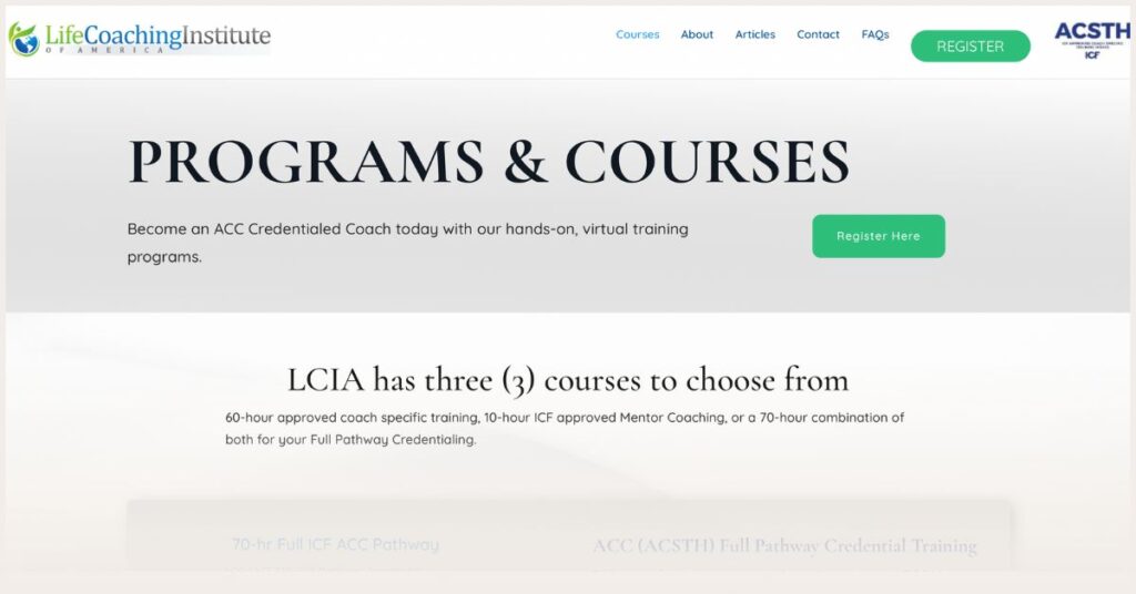 Screenshot of Life Coaching Institute of America Program