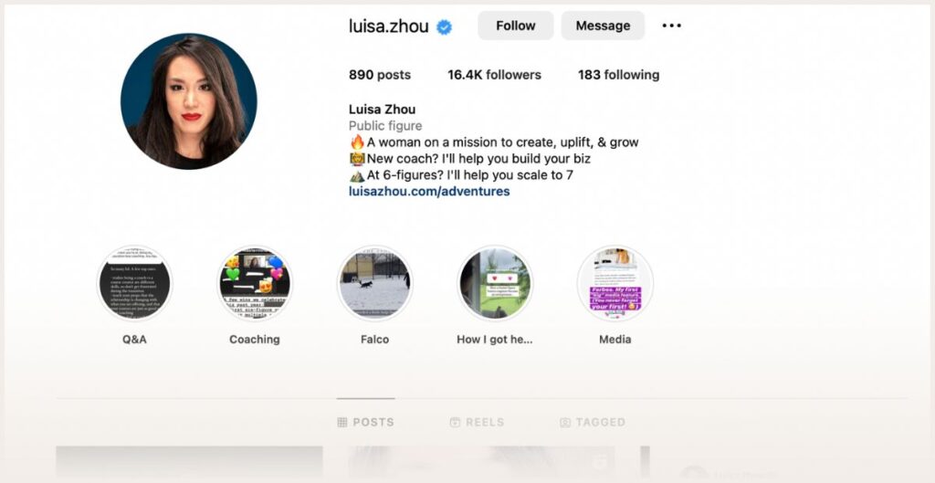 Screenshot of Luisa Zhou's Instagram profile