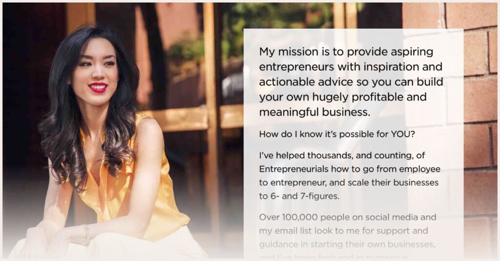 Screenshot of Luisa Zhou's about page and mission statement