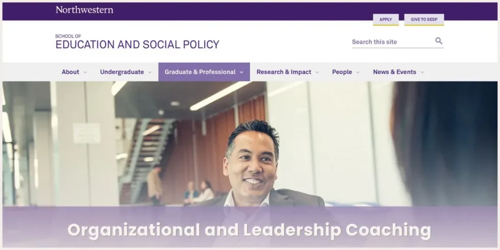 Screenshot of Northwestern University website