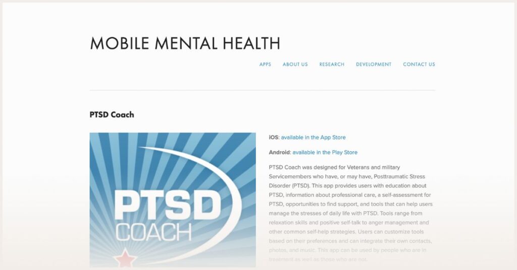 Screenshot of PTSD website 