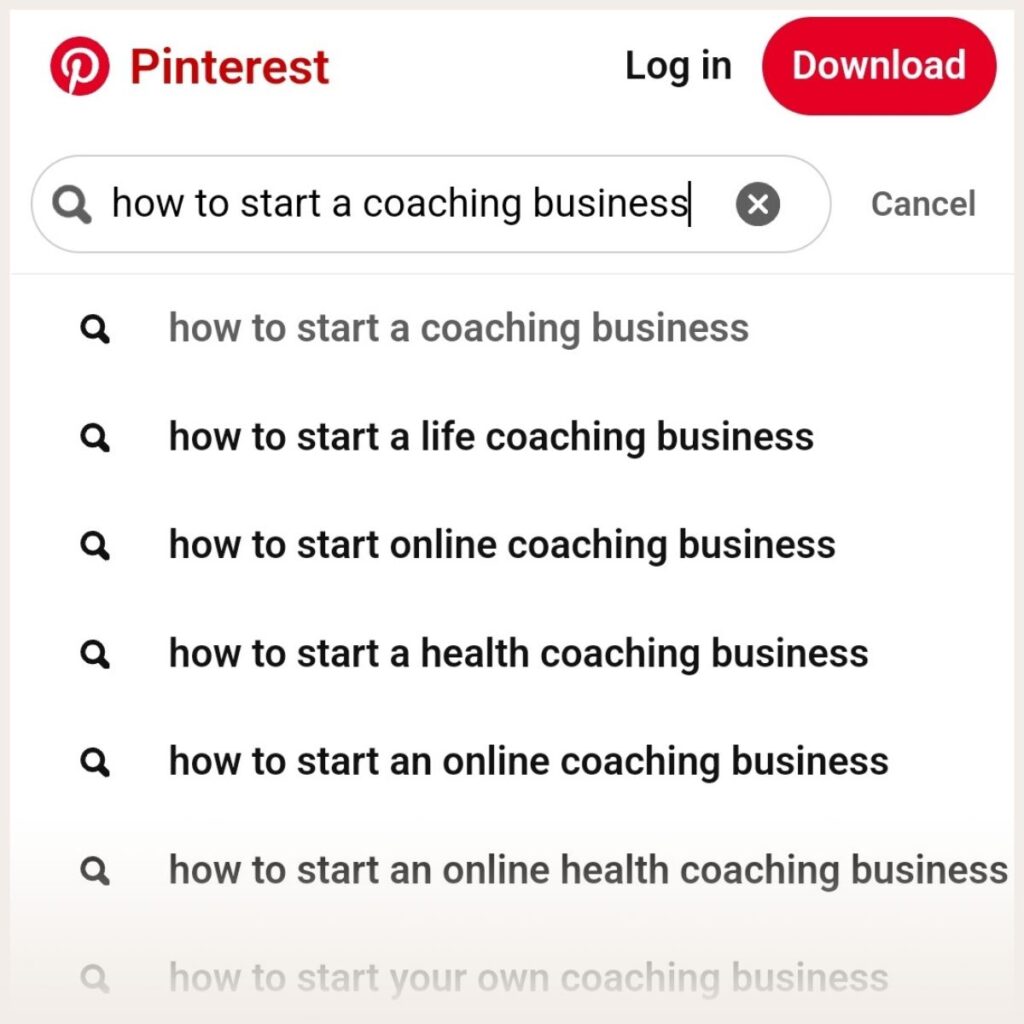 Pinterest search bar