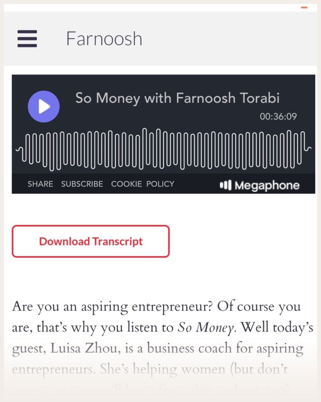 Screenshot of So Money podcast