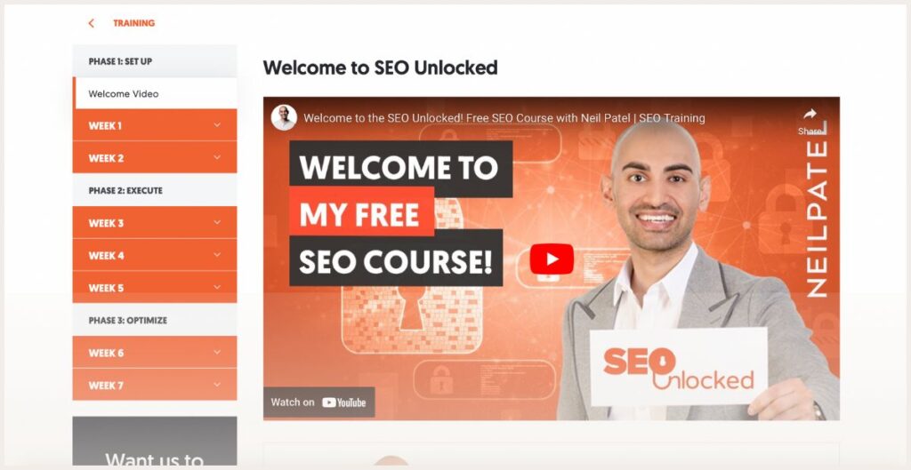 Screenshot of SEO Unlocked course page