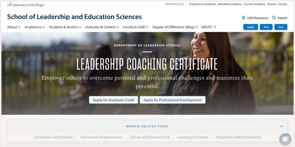 Screenshot of University of San Diego website