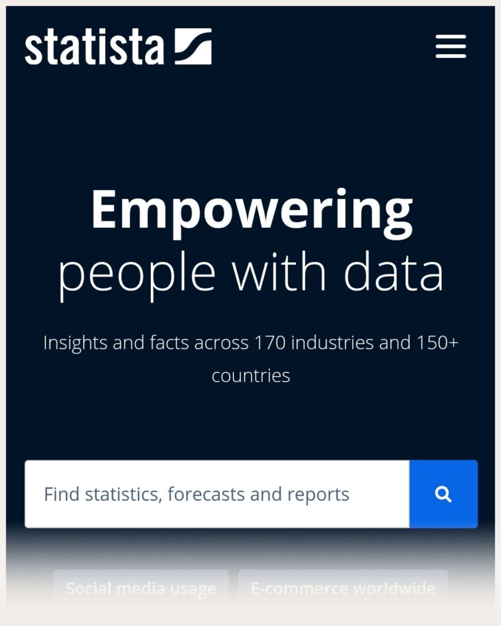 Screenshot of Statista website