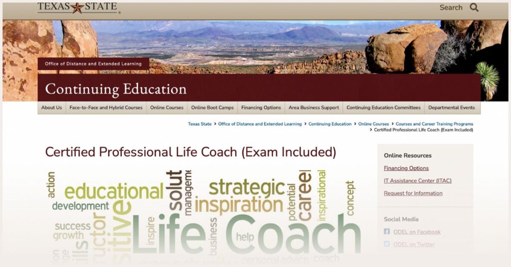 Screenshot of Texas State Certified Professional Life Coach Program