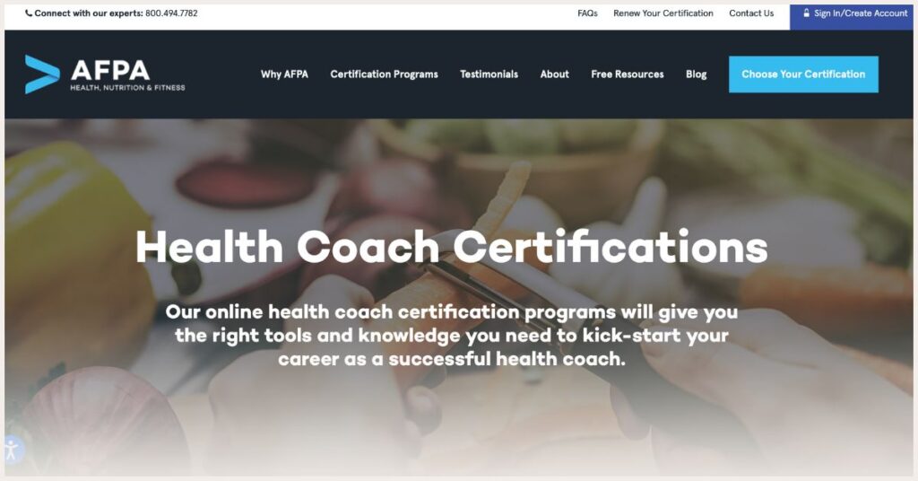 Screenshot of The American Fitness Professionals and Associates’ Health and Wellness Coach Certification website