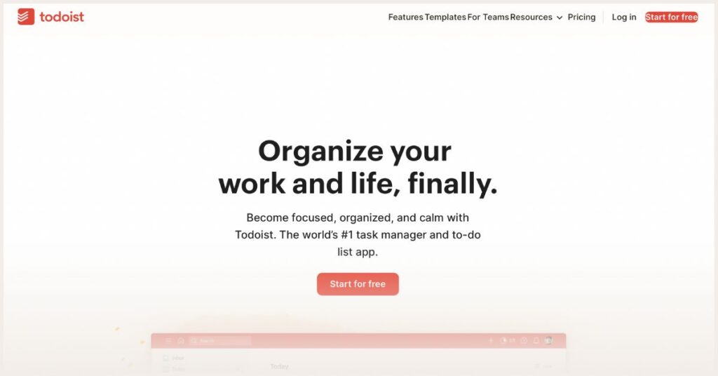 Screenshot of Todoist website 