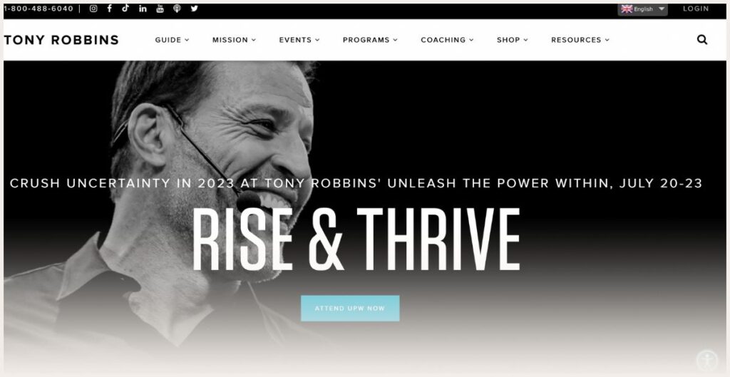 Screenshot of Tony Robbins website
