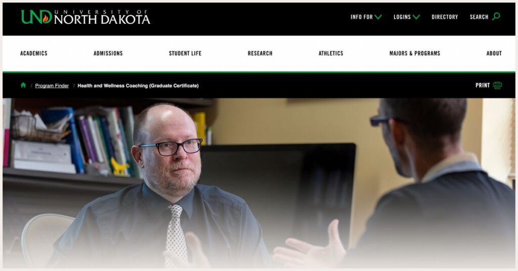 Screenshot of University of North Dakota Health and Wellness Coach Certification website