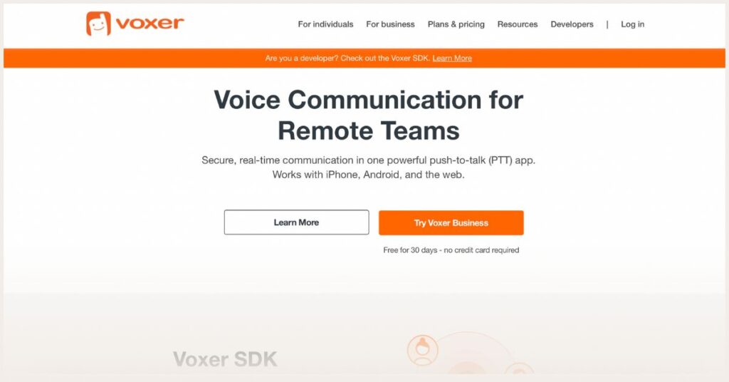 Screenshot of Voxer website