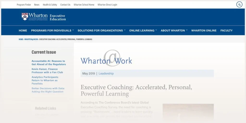 Screenshot of Wharton School of Business website
