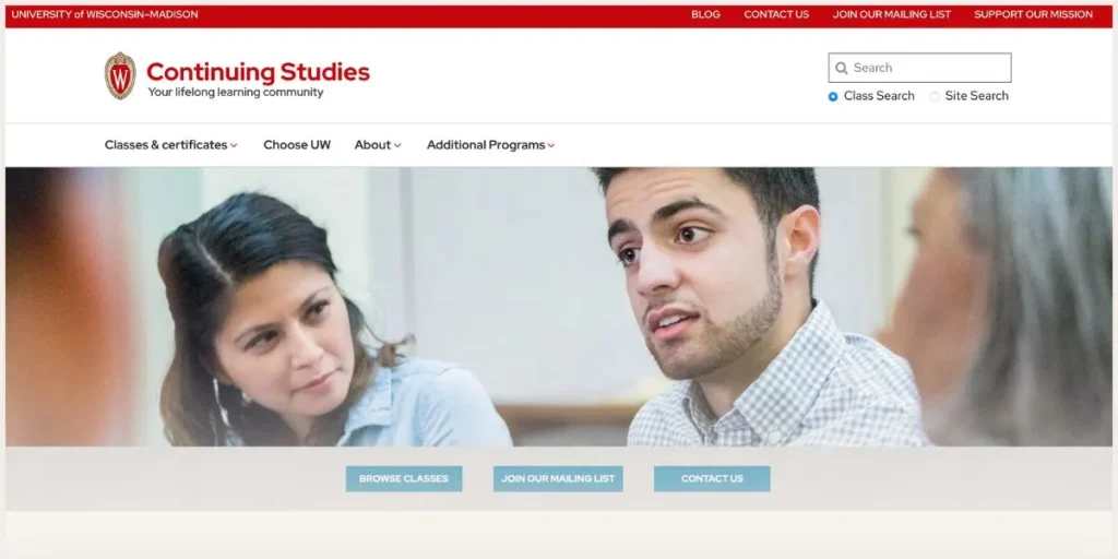 Screenshot of University of Wisconsin Madison website 